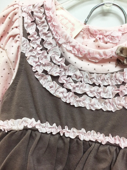 New Baby Biscotti Chocolate Brown & Pink Polka Dot Girl’s Pant Set Infant 12M