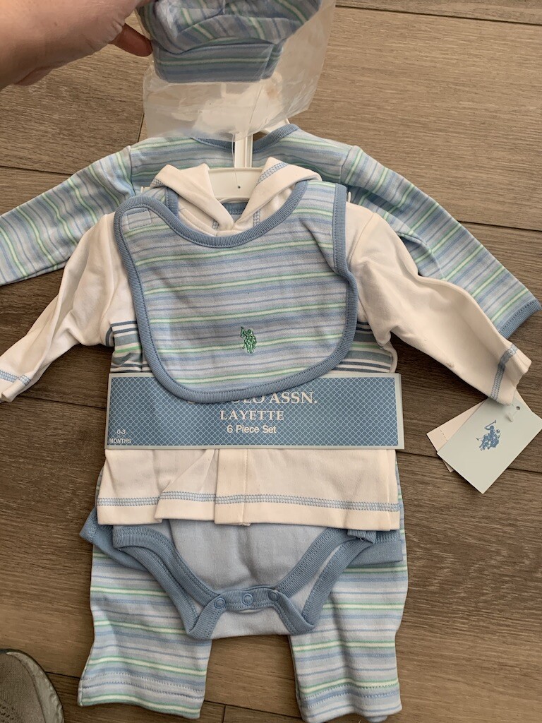 Us Polo Layette 6 Piece Baby Shower Gift Set Jacket Romper Bodysuit Newborn 0 3