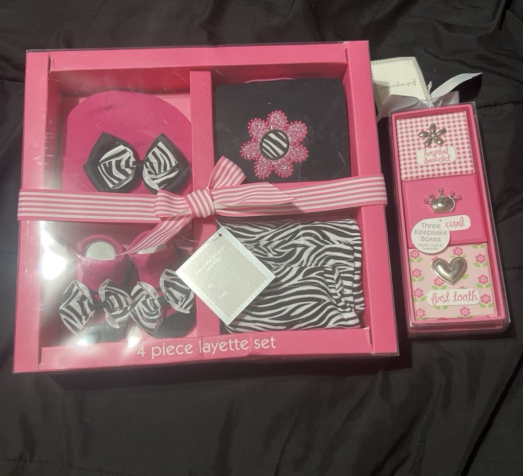 First Impressions Pink and black zebra print baby girl layette set 0-6 months