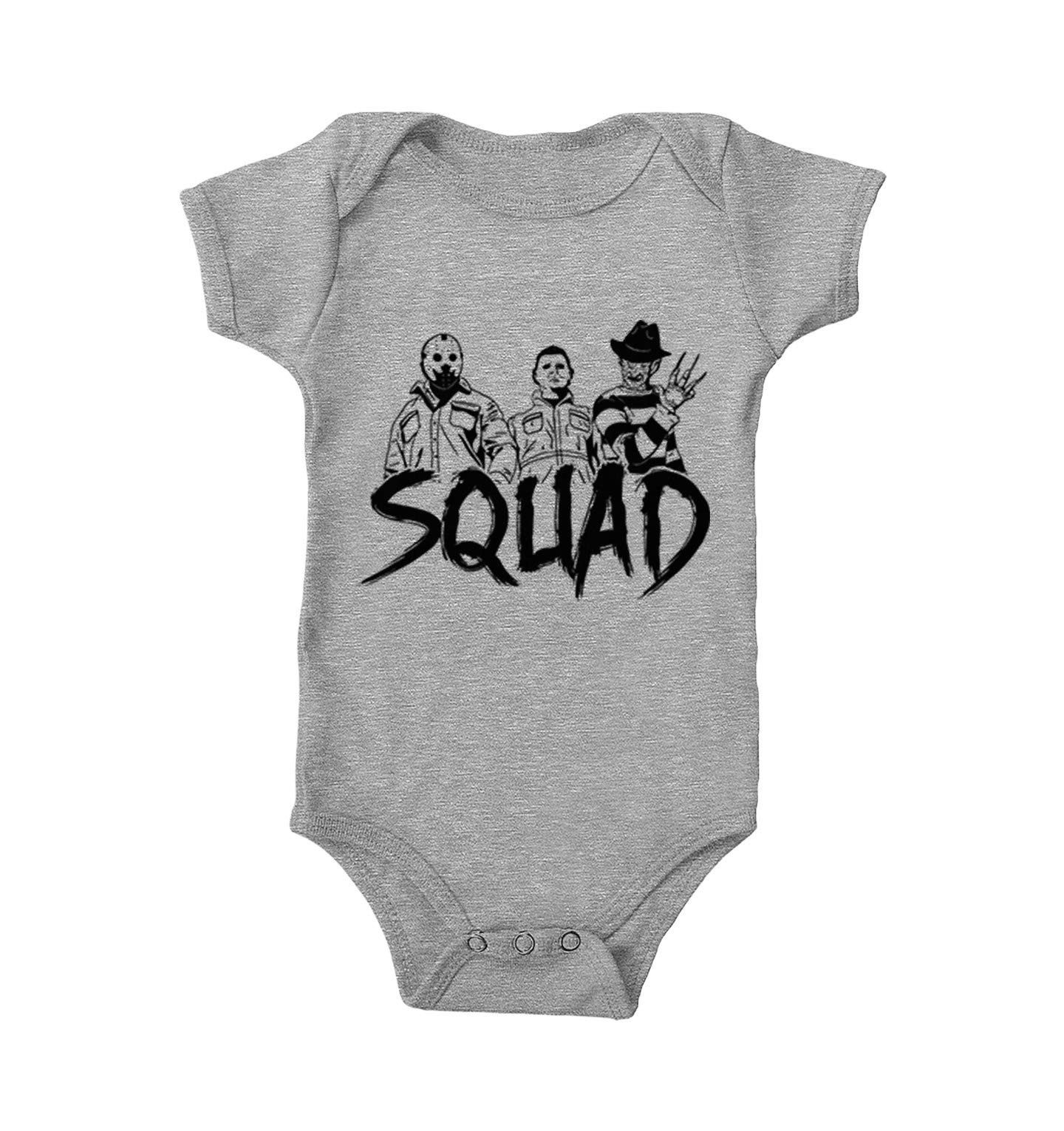 Squad – Horror Movie Icons Parody Bodysuit (Light Gray, 6 Months)
