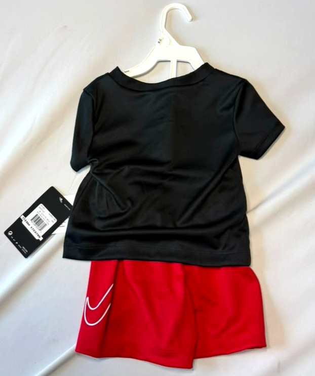 Nike Baby Boys 2-Piece Set T-Shirt & Shorts Black Red Graphic Swoosh 12M NWT