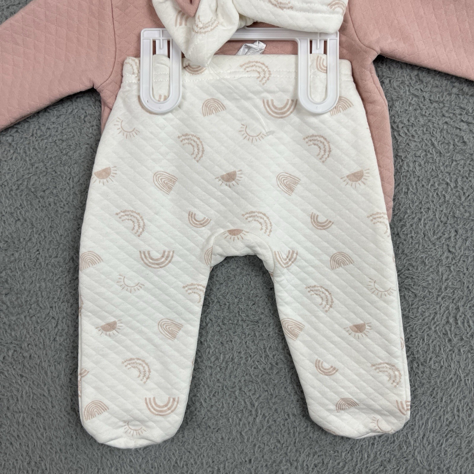 Catherine Malandrino Baby 3 Pc Quilted Top Pants Hat Baby 3/6 Mo Peachy Pink NWT
