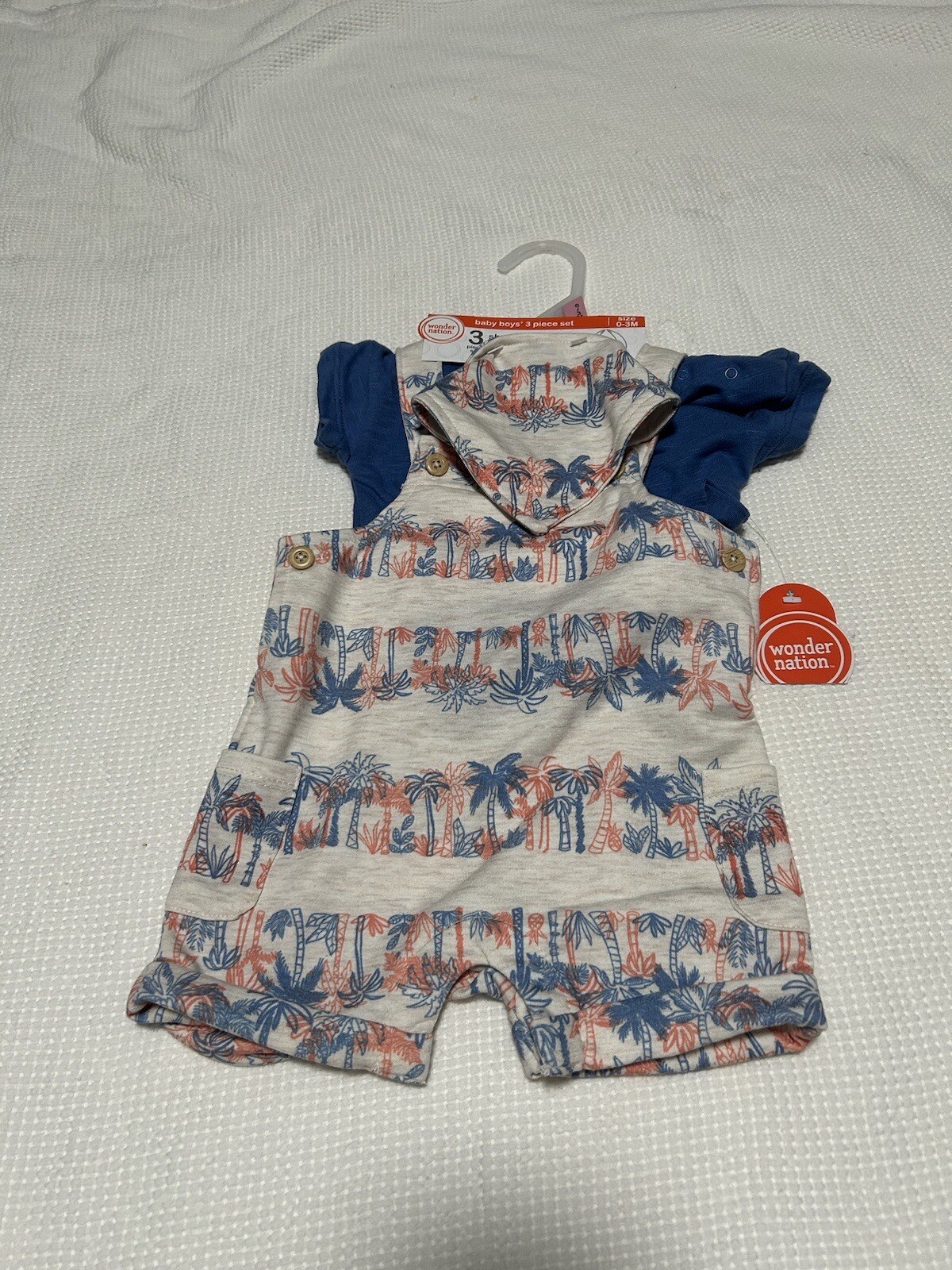 3 Piece Wonder nation 0-3M Boys Knit Palm Trees Short Outfit NWT