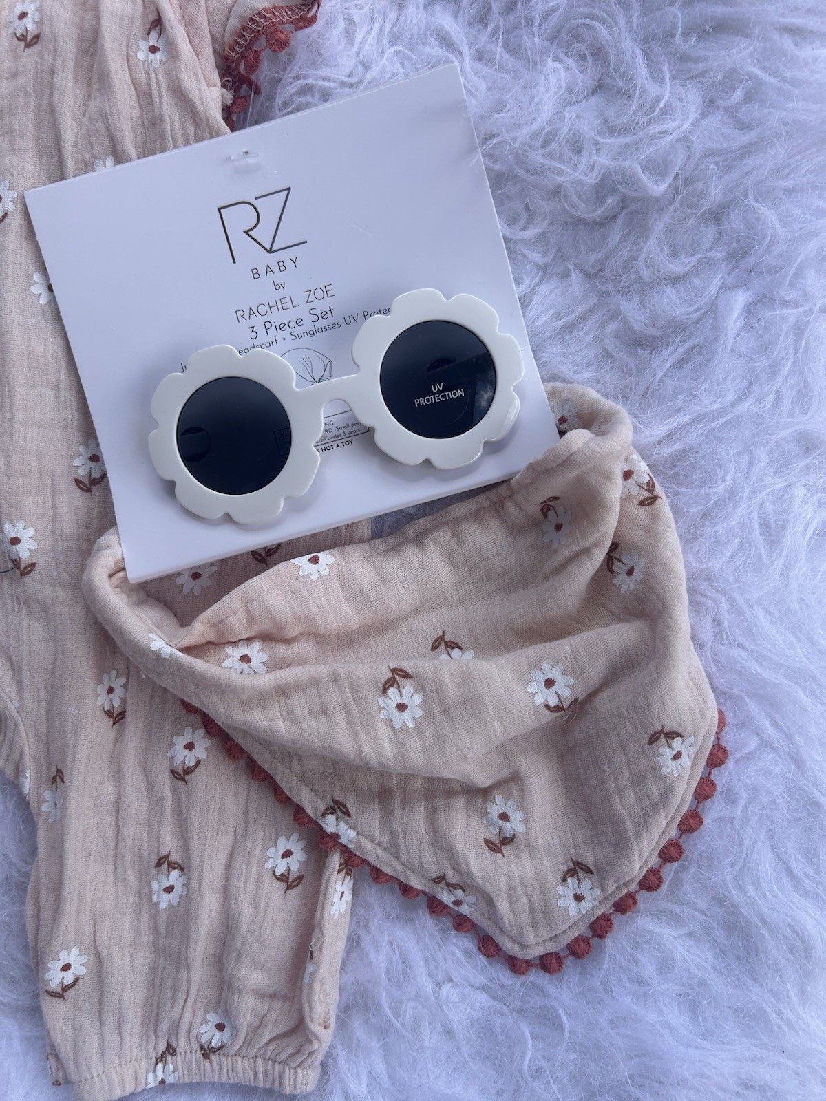 Rachel Zoe Baby 3Piece Set Floral Muslin Jumpsuit, Headscarf & Sunglasses 0-3M
