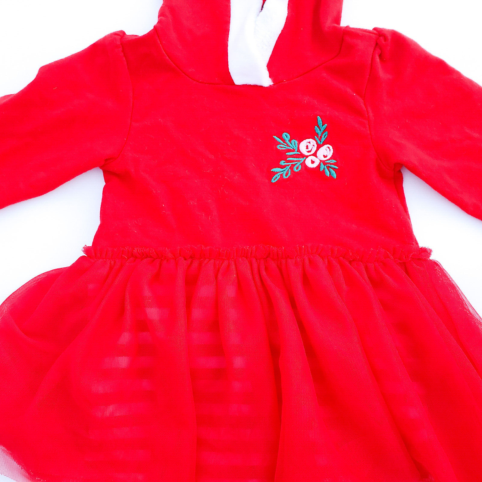 Cat & Jack Baby Girl 12M Christmas Red Stripes Tutu Outfit Santa Elf Hat Hood