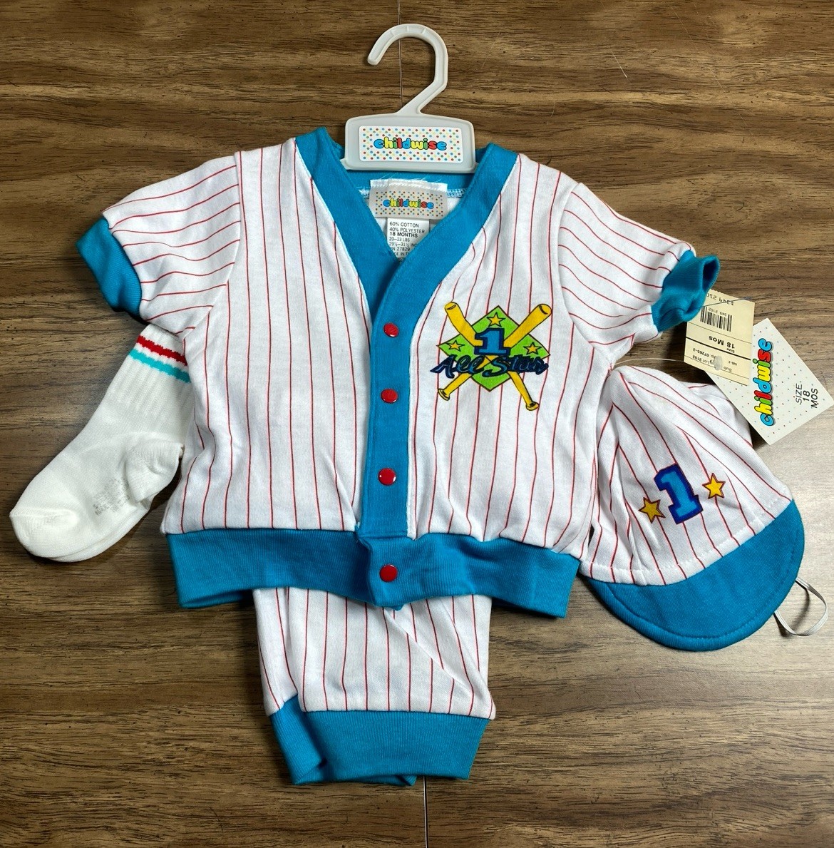 NOS New 90s Childwise Vtg 18mos Baby Set Baseball New With Tags Storage Wear