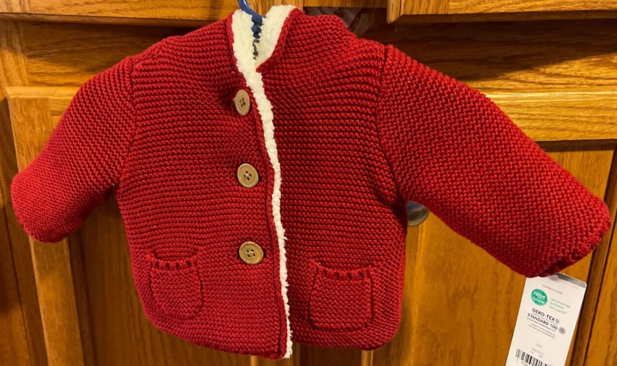 Carter’s Baby Boys Hooded Cardigan With Faux-Sherpa Lining Red Size 0-3 Months