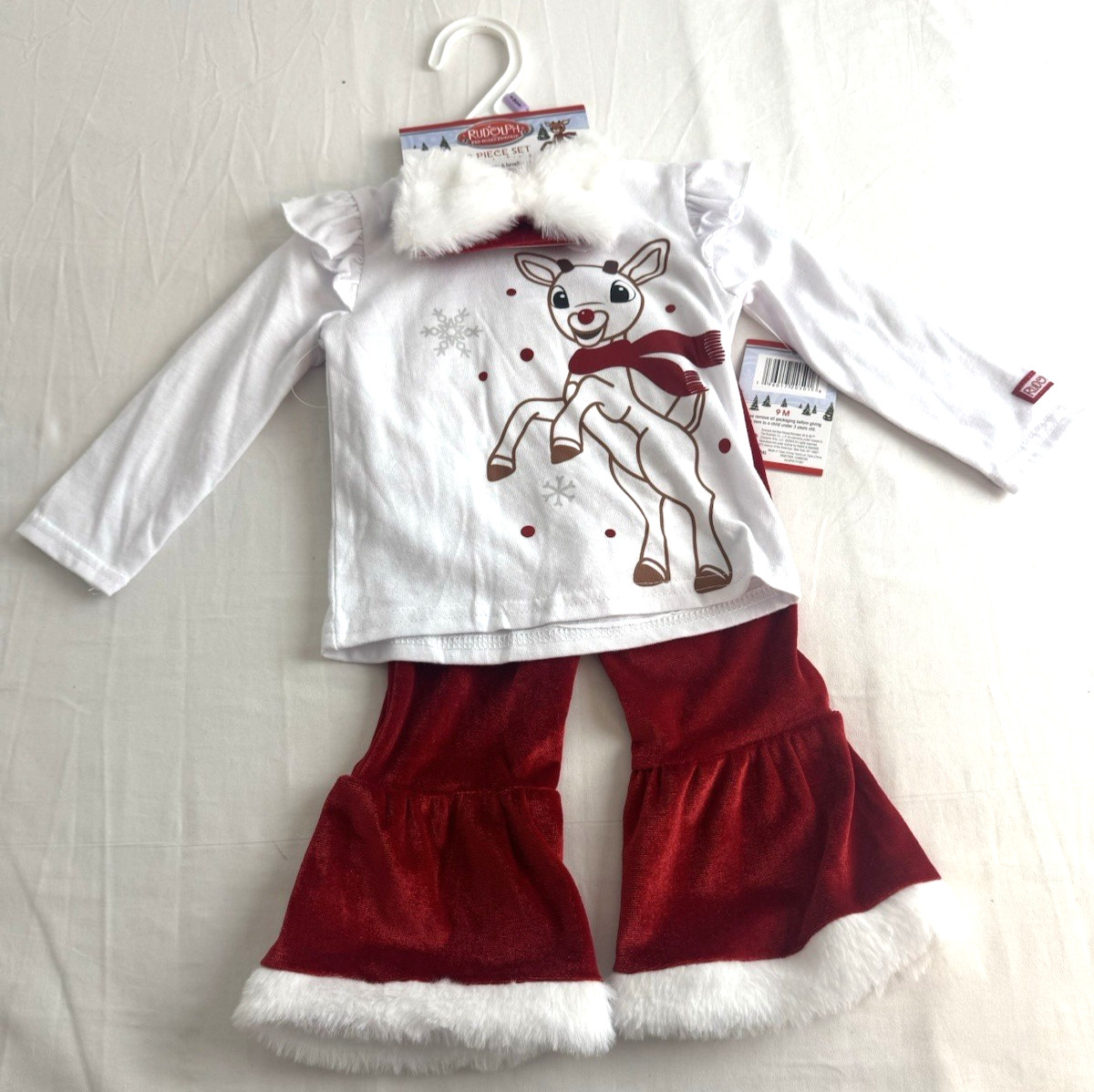 Rudolph The Red Nosed Reindeer 3- Piece Set Girls 9 mo, Shirt, pants, headband