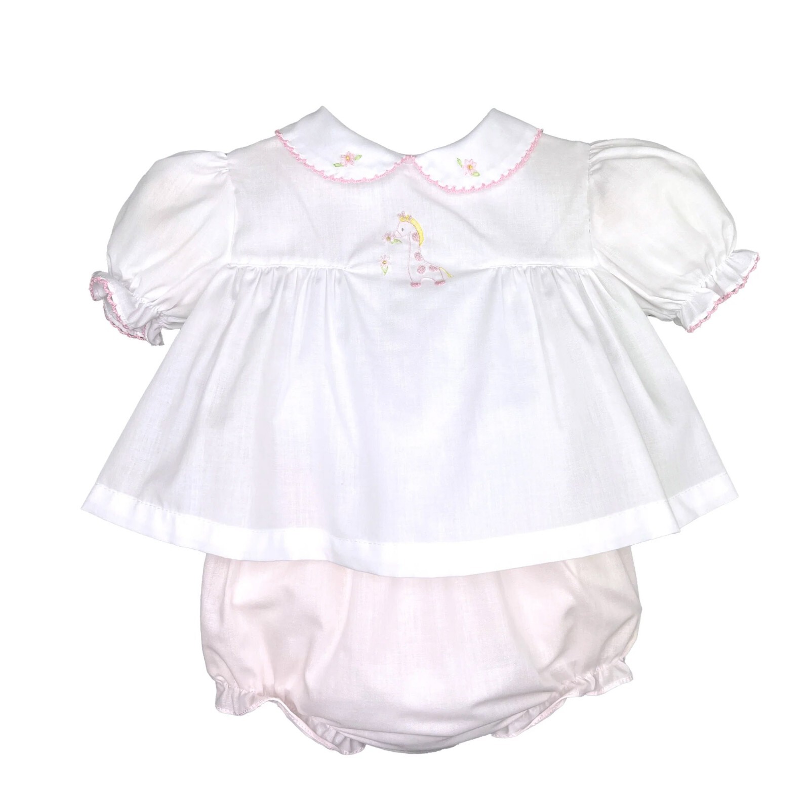 NWT Petit Ami White Pink 3p Giraffe Diaper Dress Set Newborn & Hat Baby Girls 0