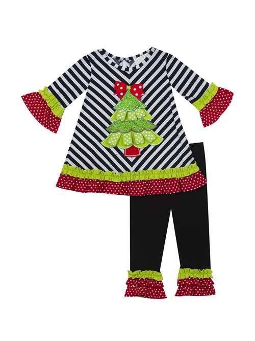 Rare Editions Black Red Green Striped Christmas Tree Pants Set 24 Months