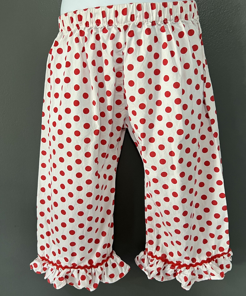 Girls Smocked Sweets Ruffled Bottom Pants Toddler Sz 3 White Red Dots