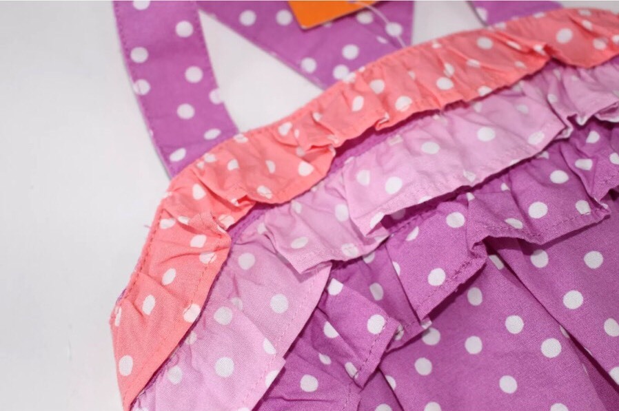 NWT GYMBORRE PURPLE PINWHEEL PASTELS POLKA DOT RUFFLE ROMPER SIZE 12-18 MONTHS