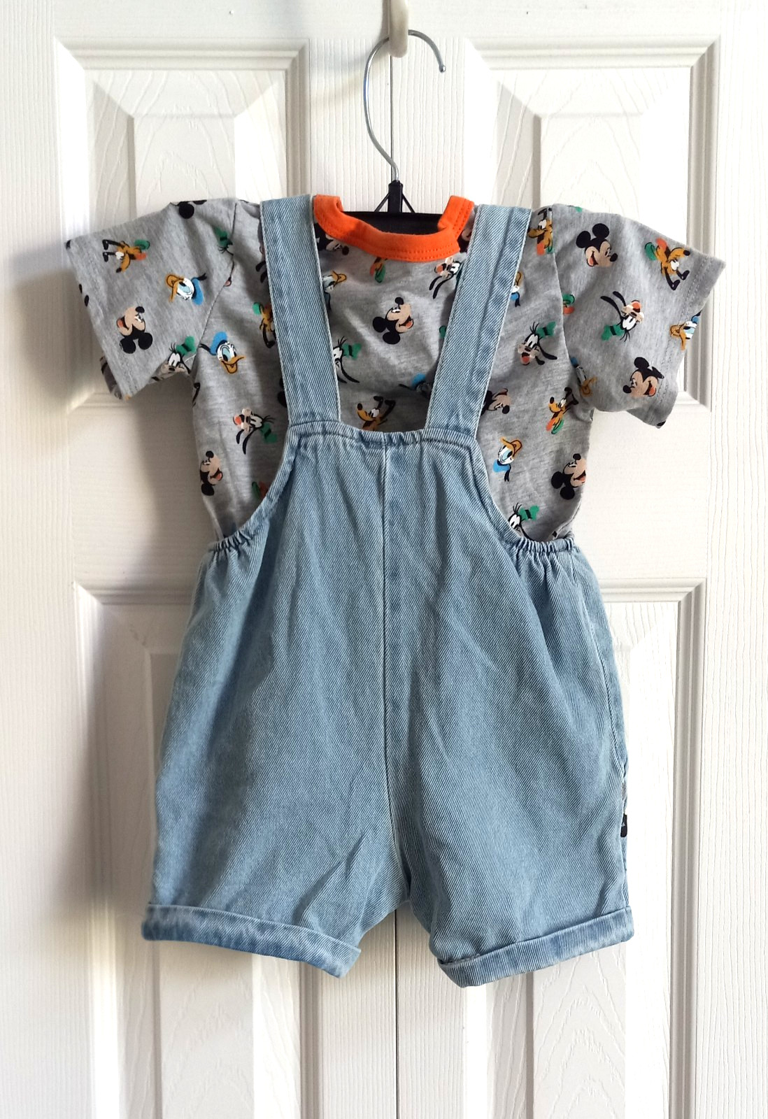Disney Baby Infant Bib Overalls Shorts Set Size 12 mo Denim Mickey and Friends