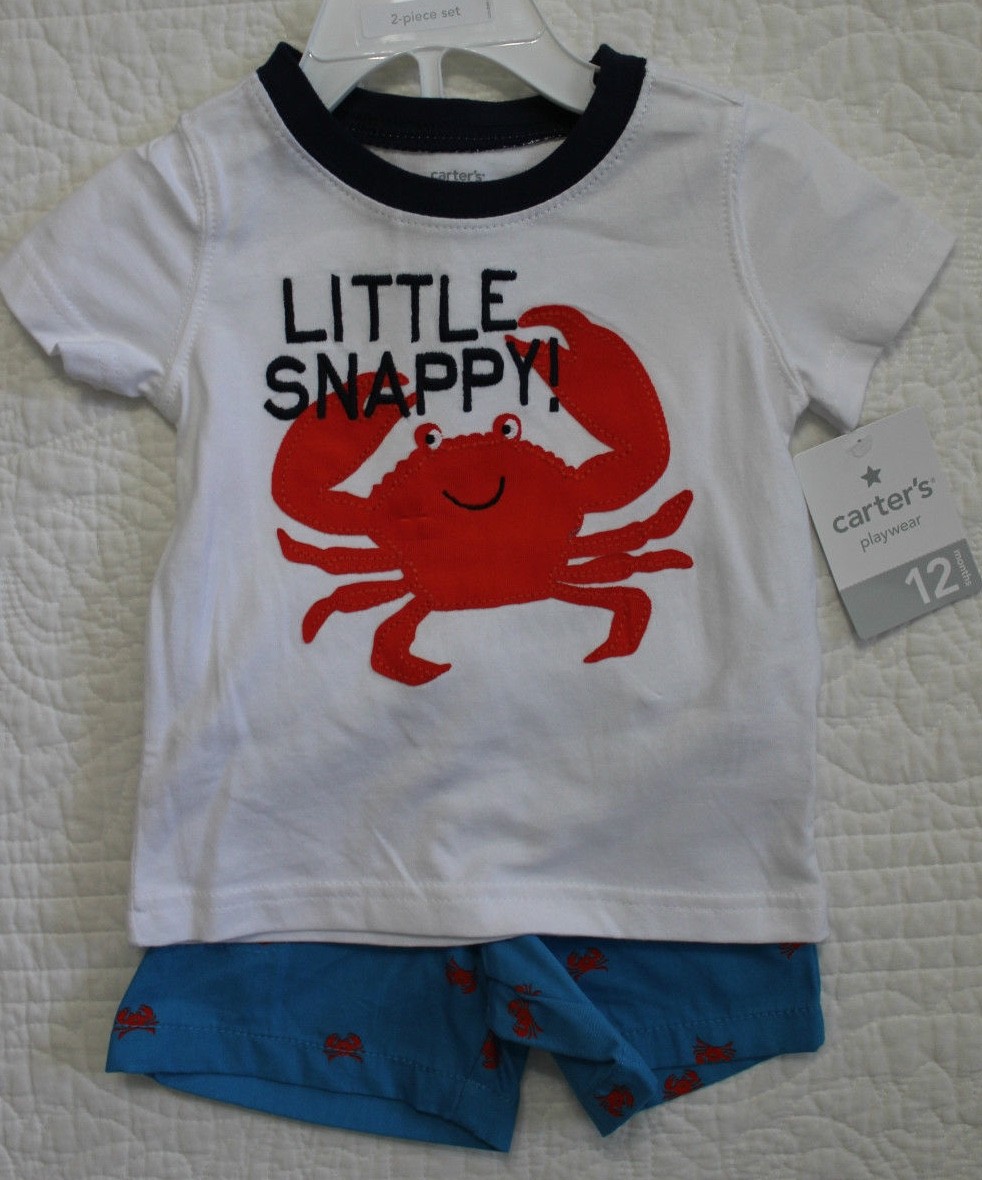 NEW BABY BOYS CARTERS 2 PIECE SET SHIRT SHORTS LITTLE SNAPPY CRAB IRRESISTIBLE