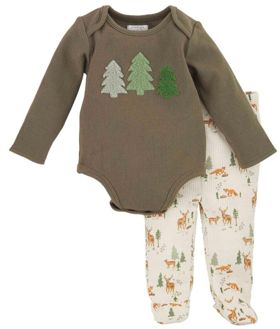 Mud Pie Baby Boy Deer Waffle Outfit Pants & Crawler Set Sz 6-9 Mos NEW