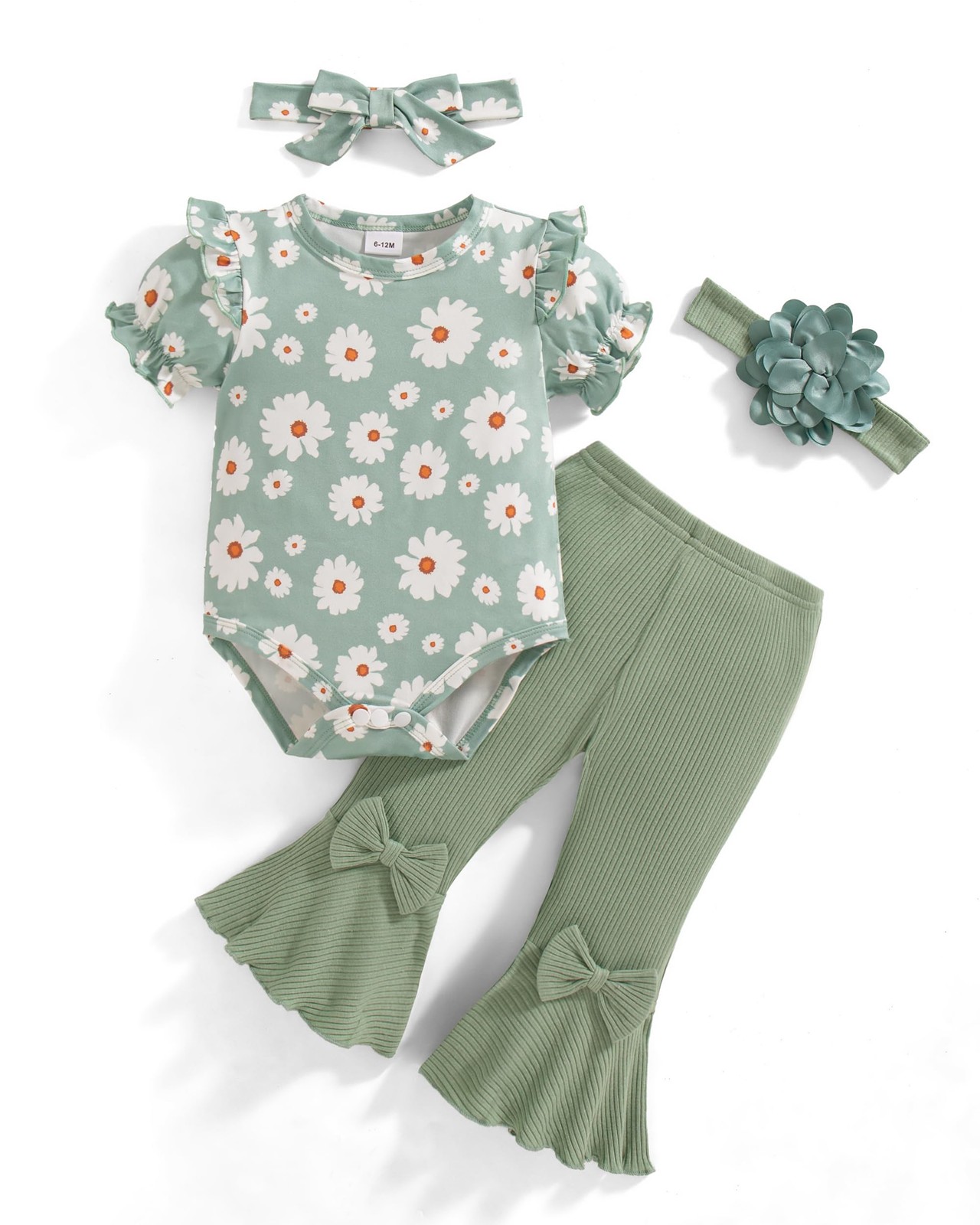 Vibebox Baby Girl Clothes 3-6 Months Summer Short Sleeve Months, Green