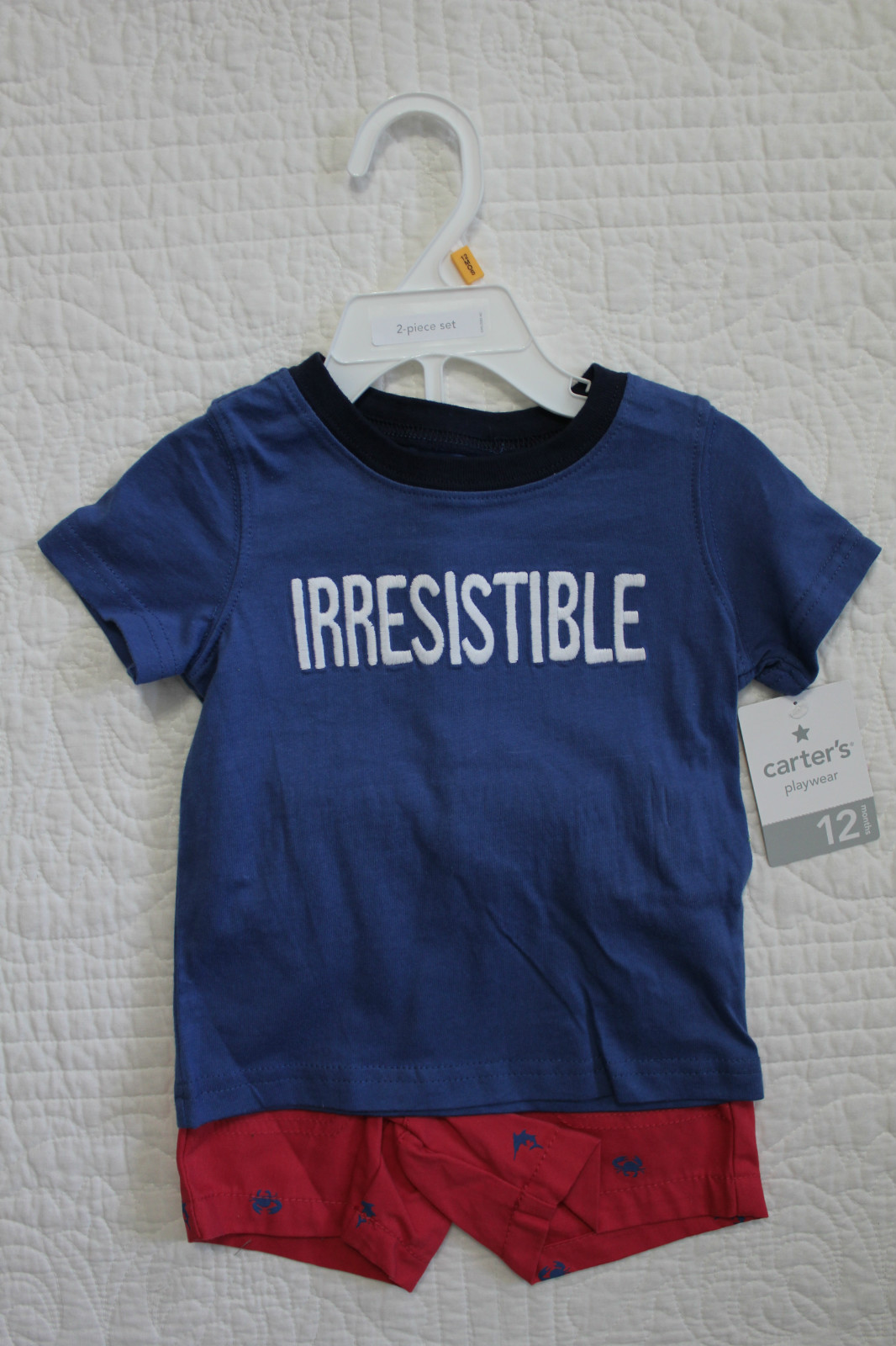 NEW BABY BOYS CARTERS 2 PIECE SET SHIRT SHORTS LITTLE SNAPPY CRAB IRRESISTIBLE