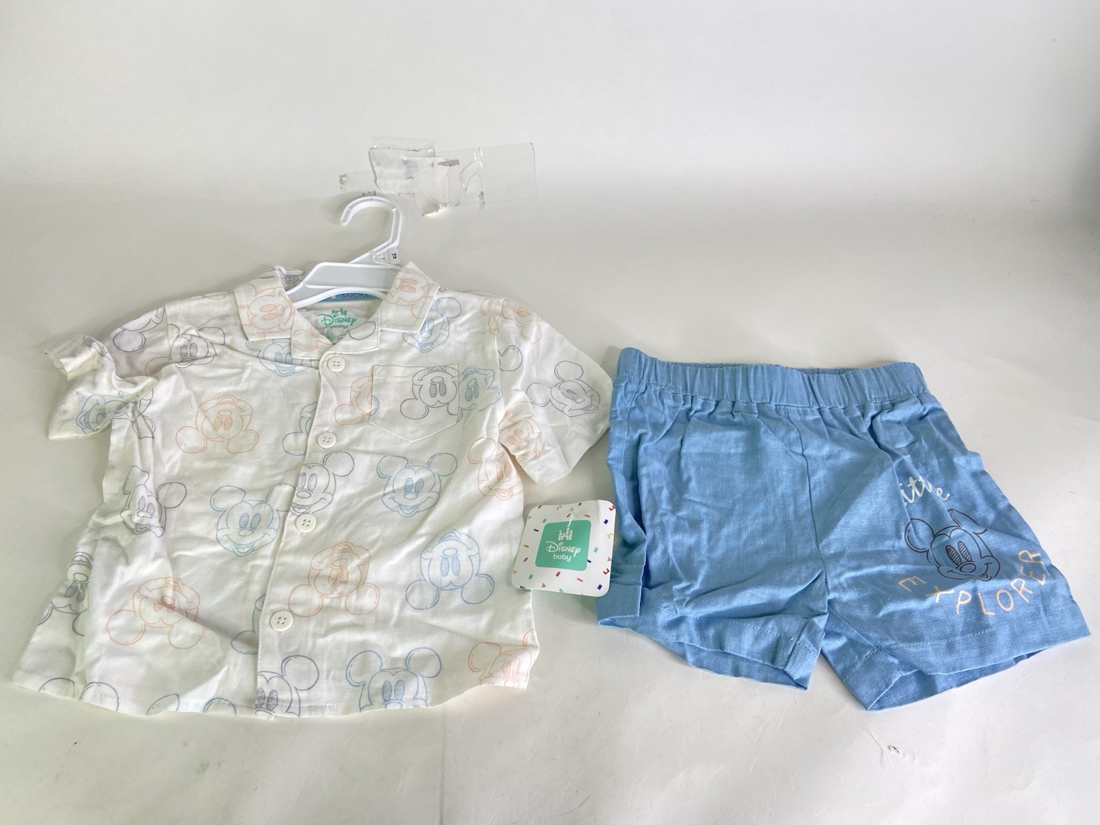 Disney Baby Mickey Mouse 2 Piece Set Outfit Button Shirt Top Shorts 18 Months