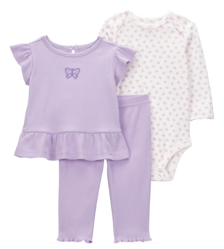 NWT Girls Sz 6-9 Months Purple Butterfly Shirts & Coordinating Pants 3 Pc Outfit