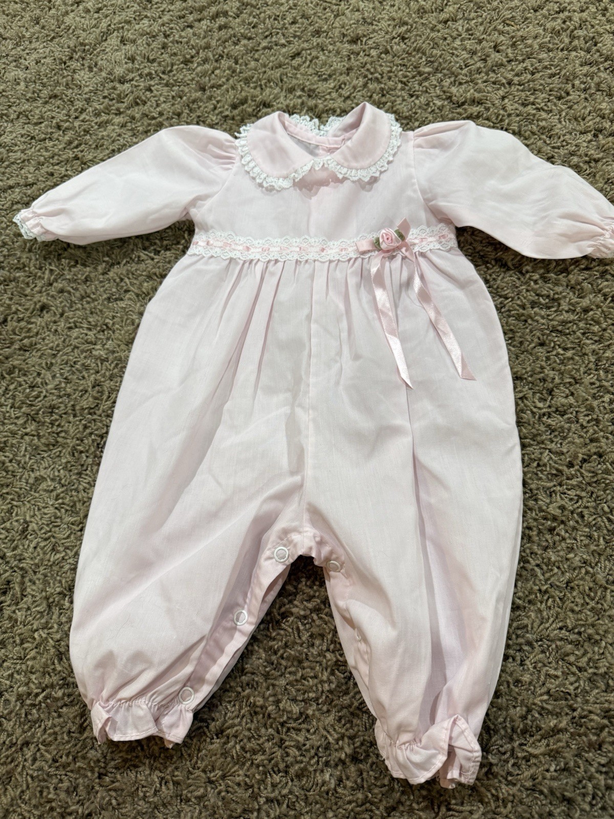 Vtg Alexis Romper Pale Pink 6 Months Floral Infant Girls Snap Button Cottage