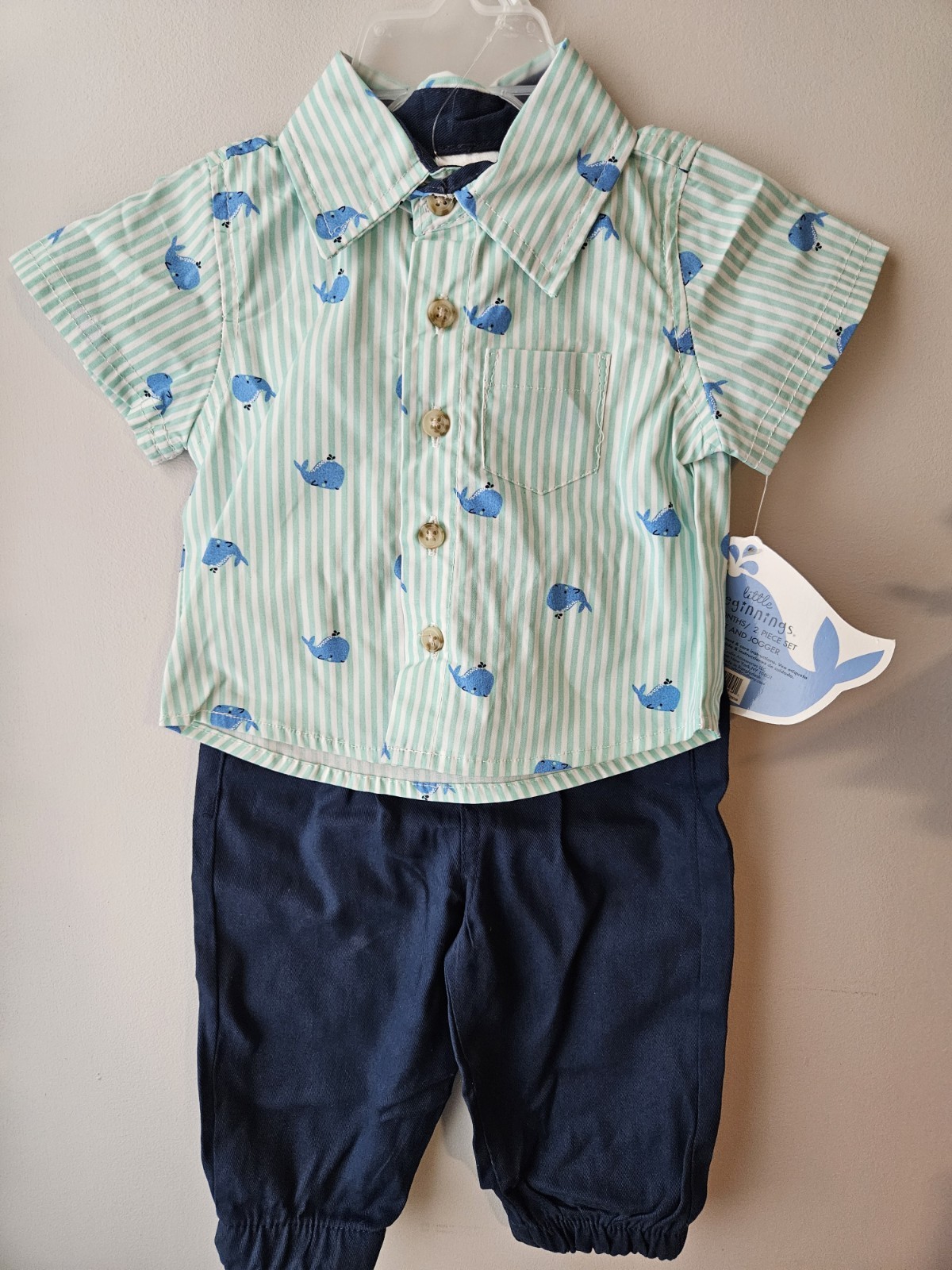 Little Beginnings Toddler Boy Whale Shirt And Jogger Set Size 6-9M 100% Cotton