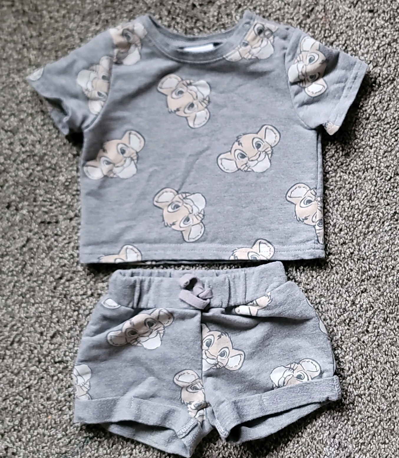 Disney Baby Simba Dark Grey Shorts Set Outfit 0/3M Cotton Summer 2 Piece