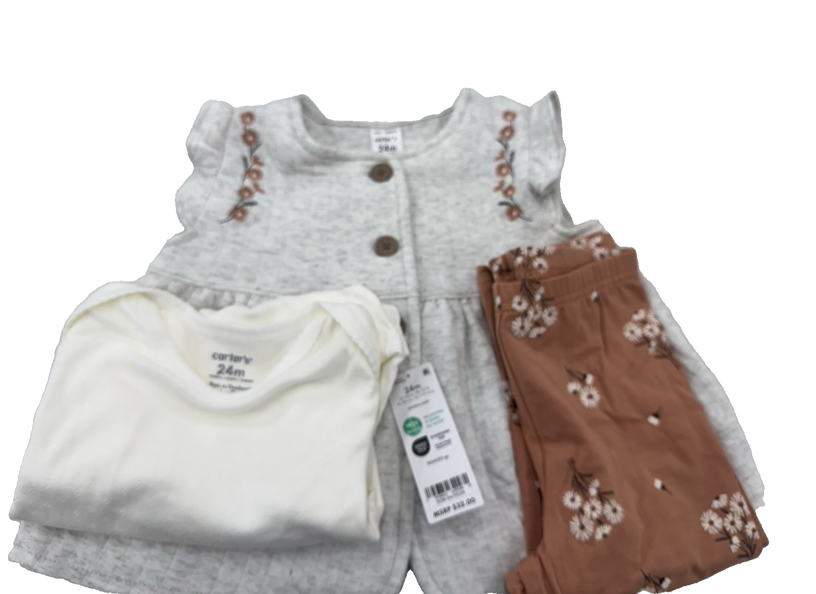 Carter’s Baby girls’ 3 Piece Vest Set, quilted double knit/beige, 24m