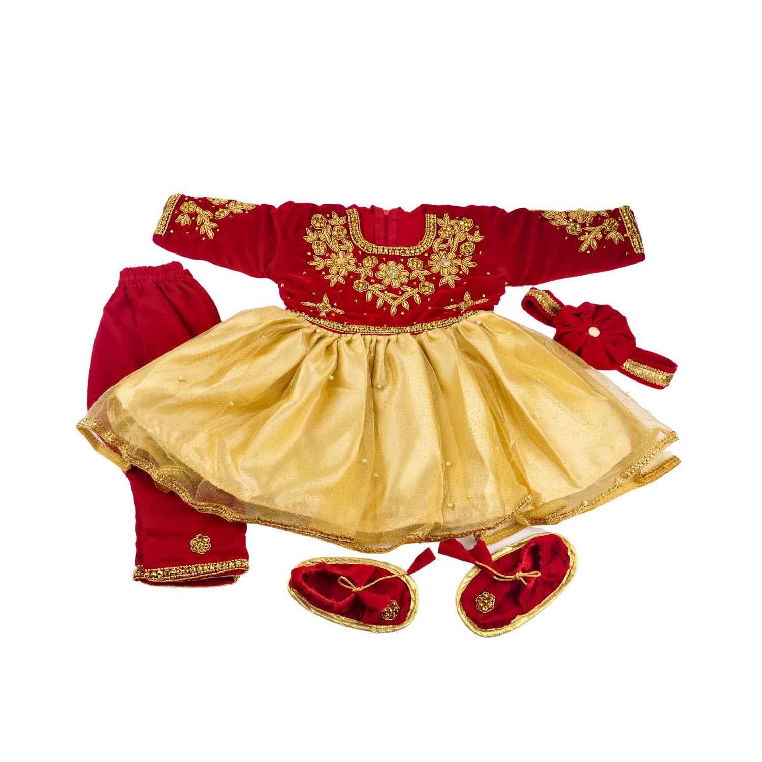 Pasni Dress baby girl /Nepali baby Weaning Outfits Red Beige Rice feeding sets