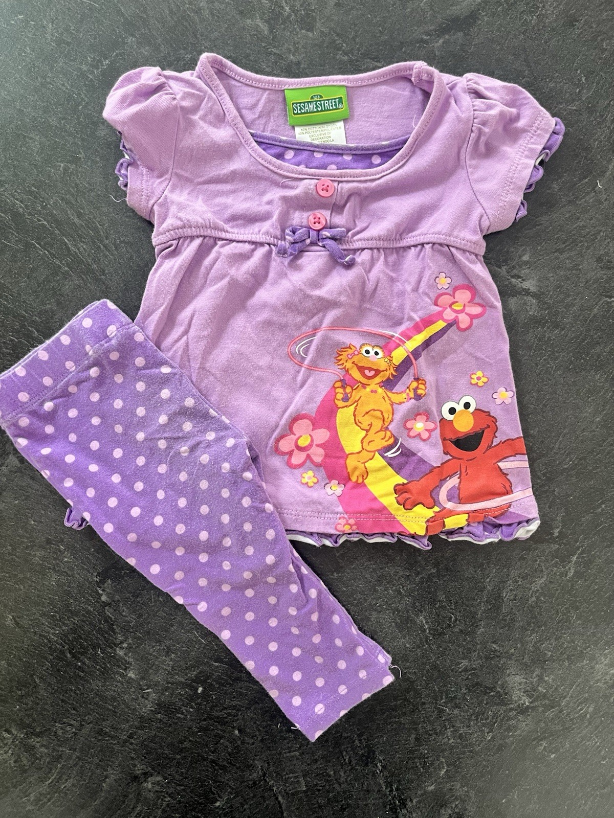 Y2K Elmo & Abby Toddler Girl 2 Piece Short Sleeve Outfit Size 12 Months