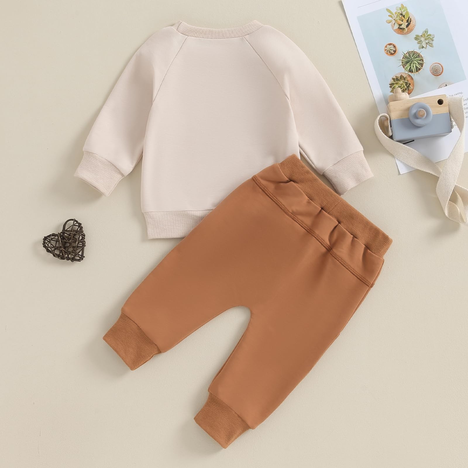 Toddler Baby Boy Clothes Solid Color Long Sleeve 6-12 Months, Beige & Khaki