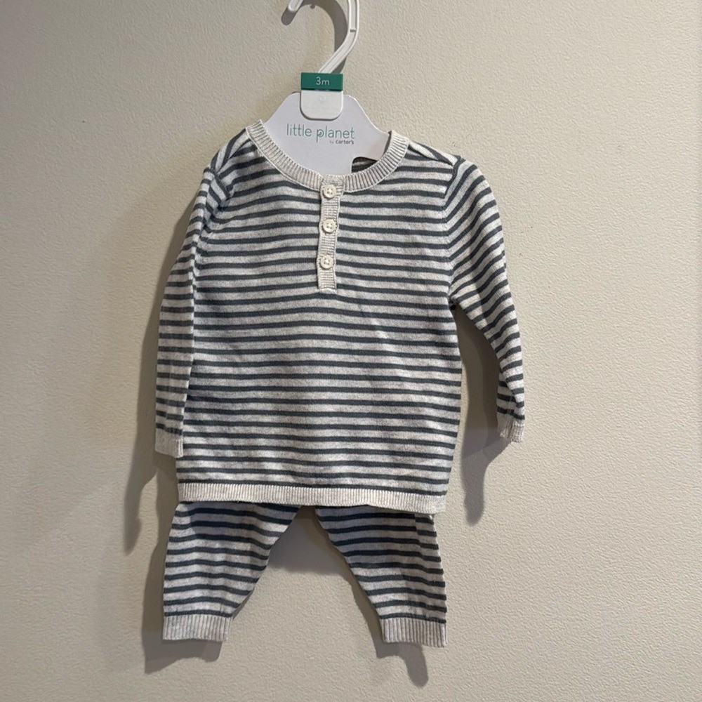 NWT Little planet by carters stripe gray set baby boy 3 months