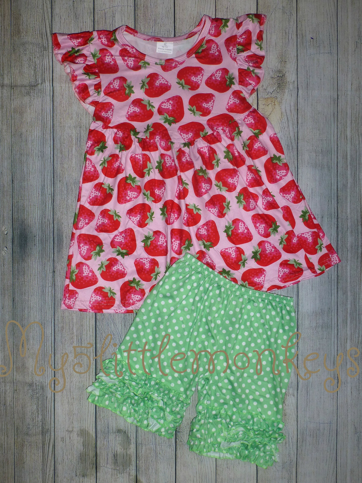 NEW Boutique Strawberry Tunic Ruffle Shorts Girls Outfit 2T 3T 4T 6-7 7-8