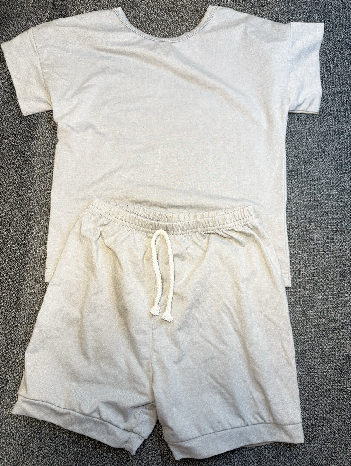 Unisex 4-5Y 2pc White Tee & Gray Drawstring Shorts Set Cotton Jersey Solid