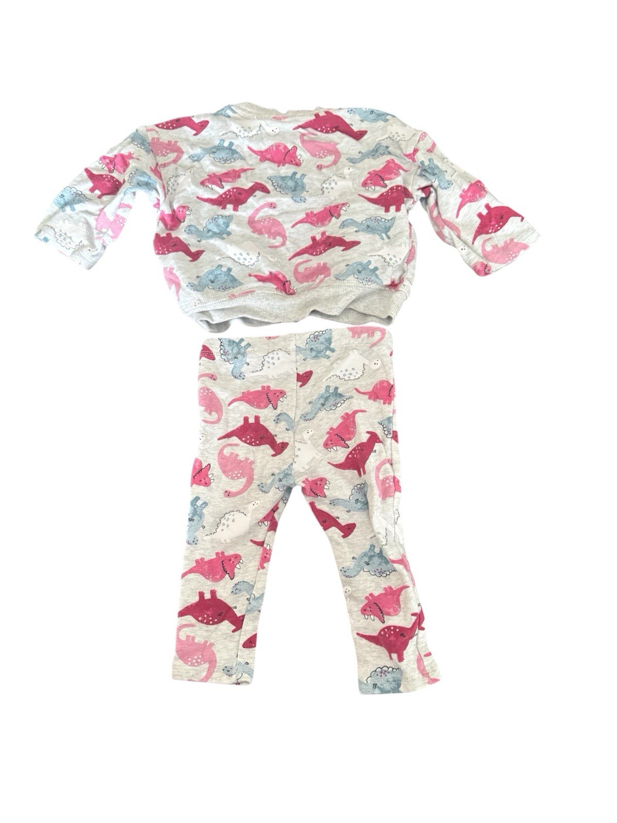 H&M infant 2 Piece pink and grey Dinosaur Sweat Suit Size 6-9 Months