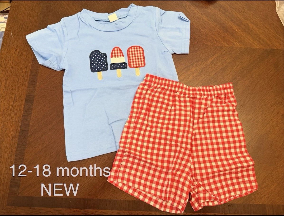 Ice Cream Theme 12-18 Months Blue & Red Shorts Set T-Shirt & Shorts Summer