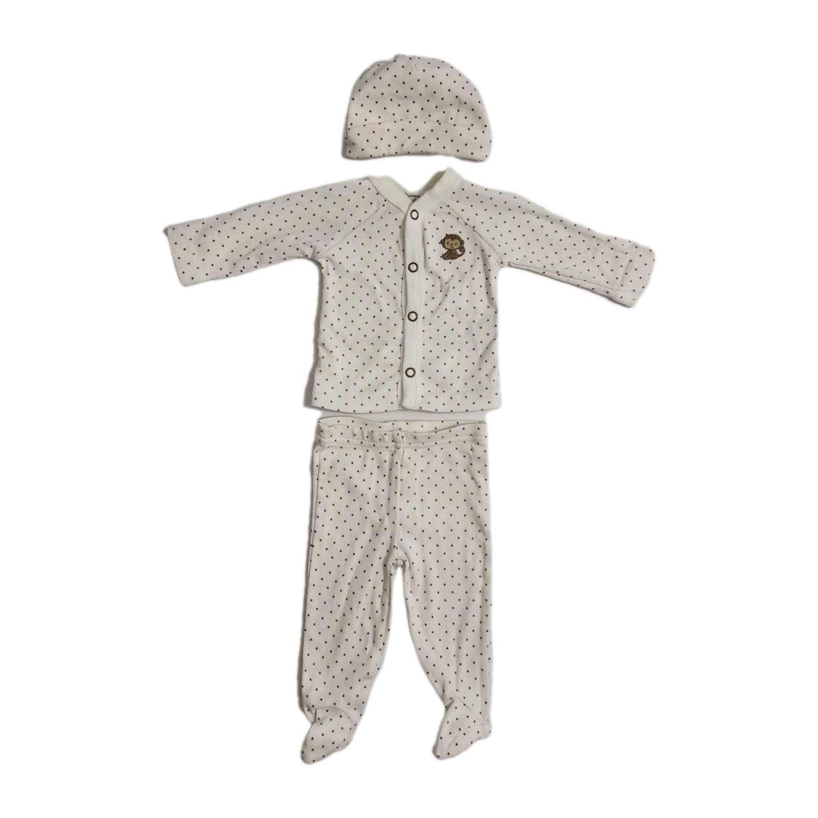 Carter’s newborn Monkey Star outfit long sleeve snap shirt pants hat White Brown