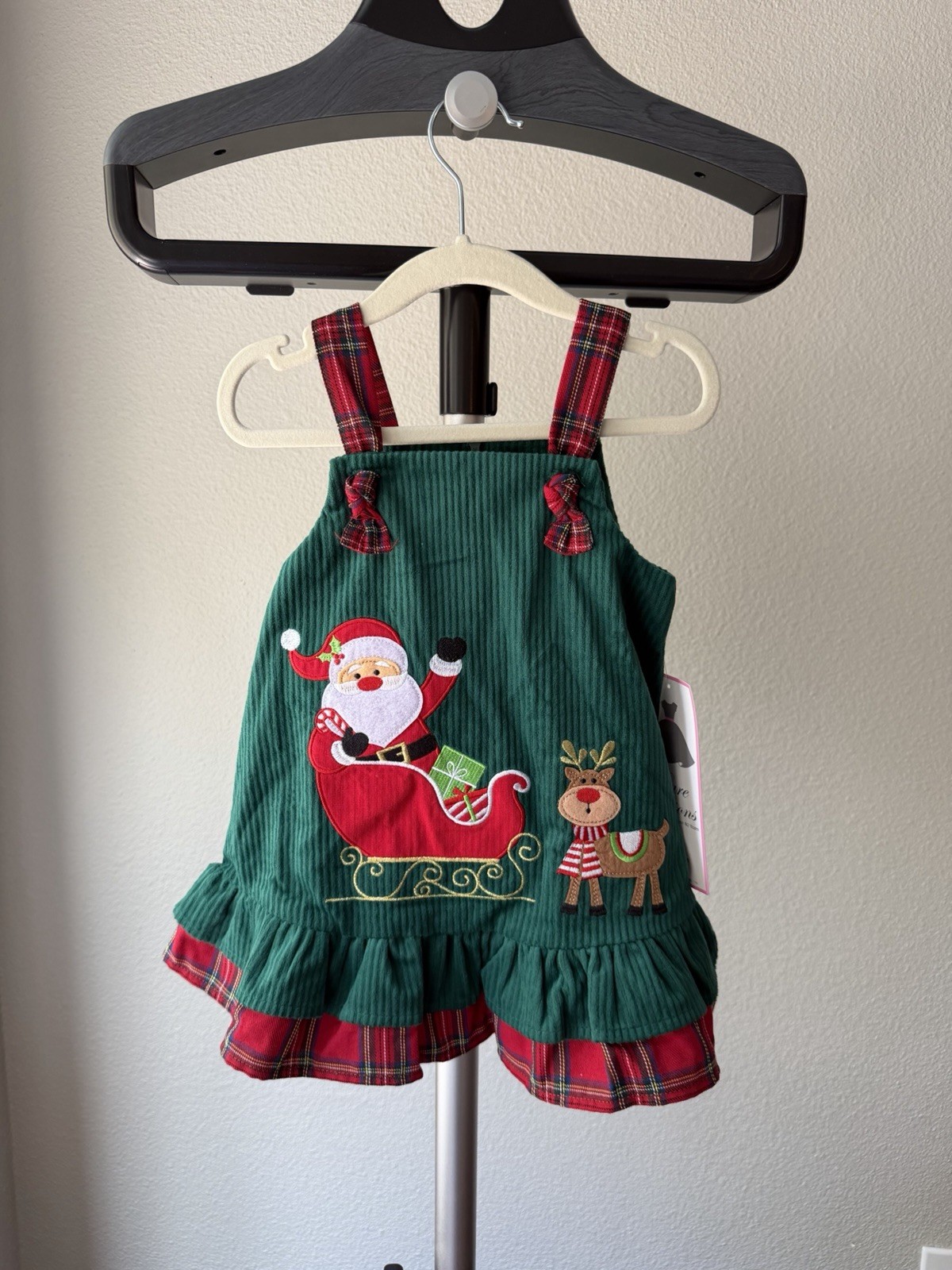 Rare Editions Girls 12M Plaid Corduroy Christmas Dress & Bloomers Santa