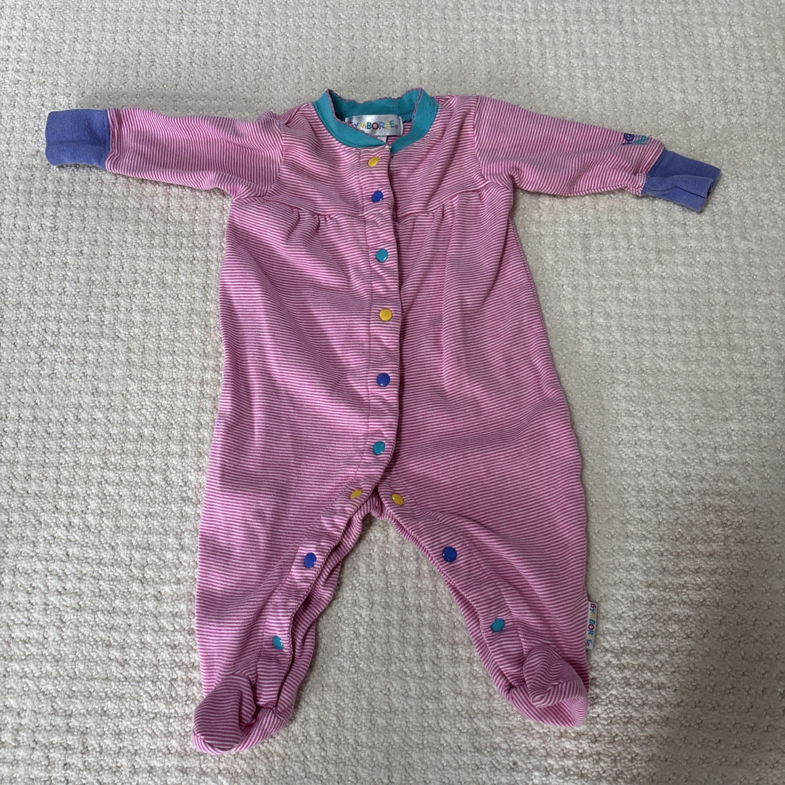 Baby Girl Outfit Vintage Gymboree 1998 Newborn Pink/White Striped 100% Cotton