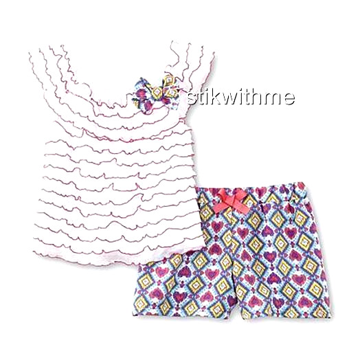 Toddler CLOTHING 2-Piece SET: Ruffled TANK TOP & Tribal Print SHORTS (5 T) NEW
