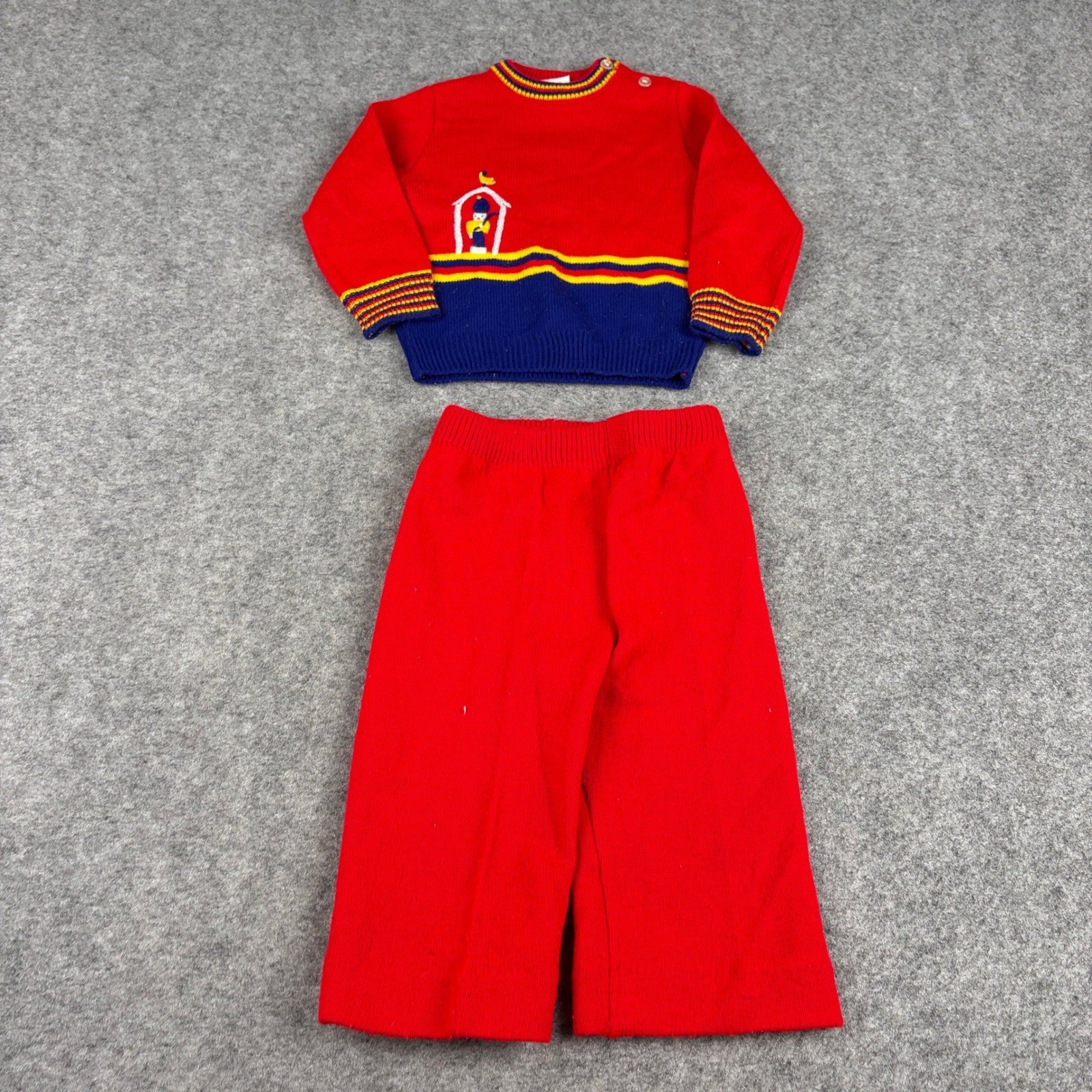 Vintage Knit Sweater Set Unisex Toddler 2T Red Blue Nutcracker Holiday Outfit