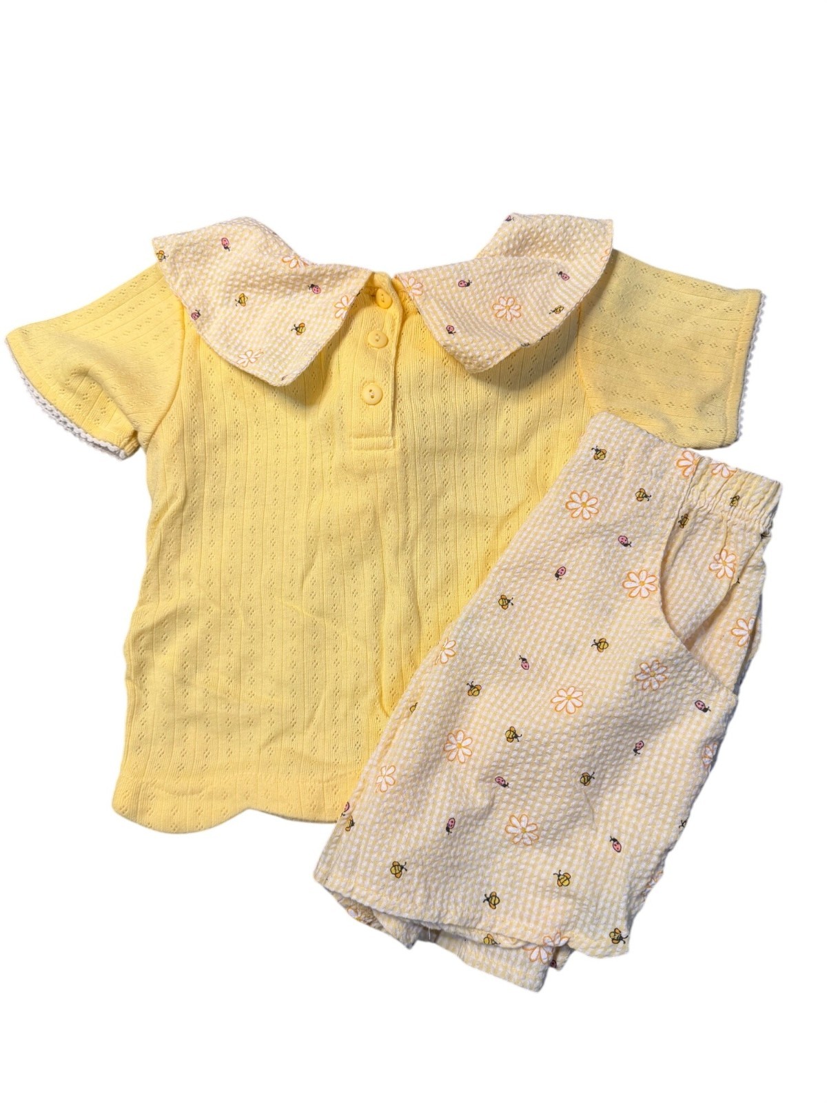 VTG Kids Headquarters Girl SZ 4 Yellow Floral Matching Outfit Retro Summer 90’s