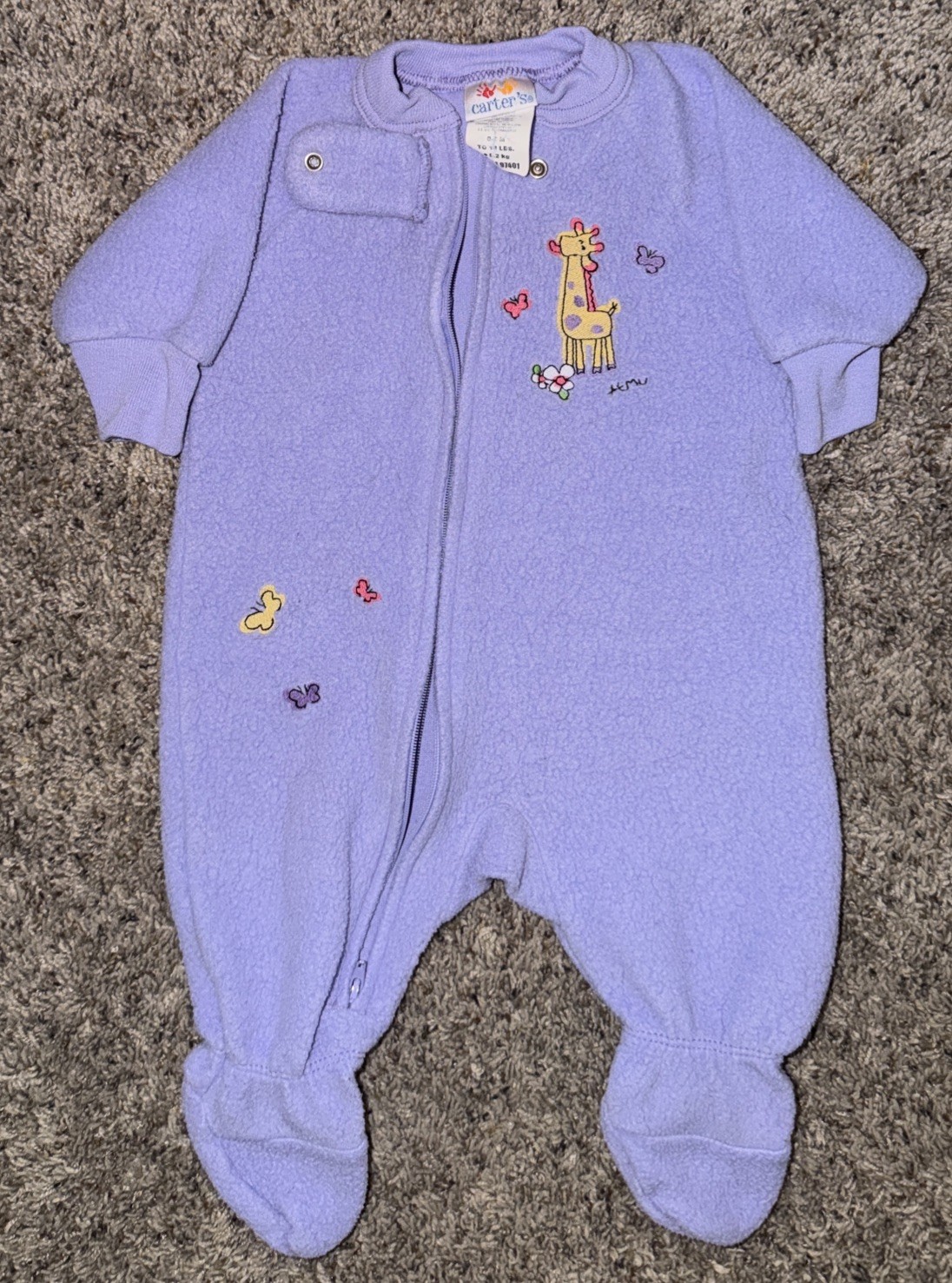 Vintage Y2K Carter’s Purple Fleece Giraffe Footed Emu Namae Line Sleeper 0-3M