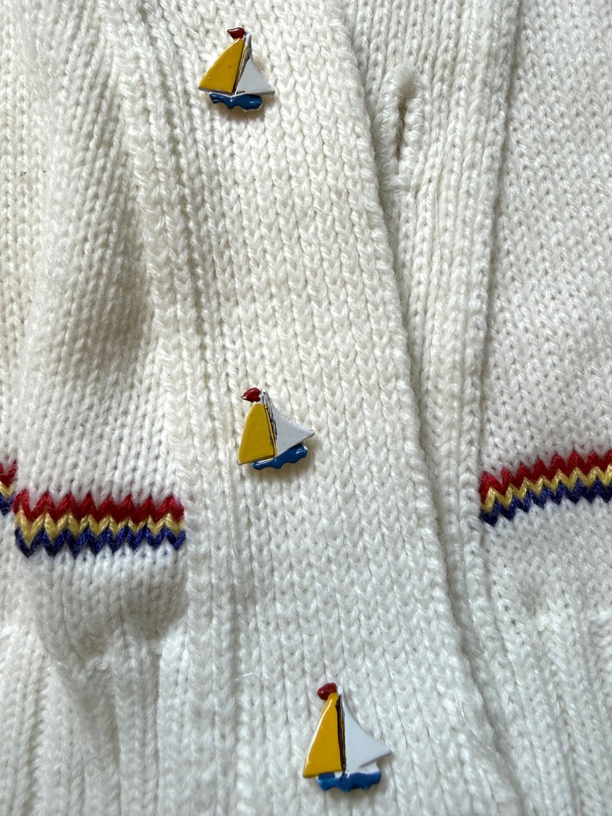 Royal Heir Cardigan 24mo Sailboat Buttons Acrylic Off White w/ Red Yellow Blue