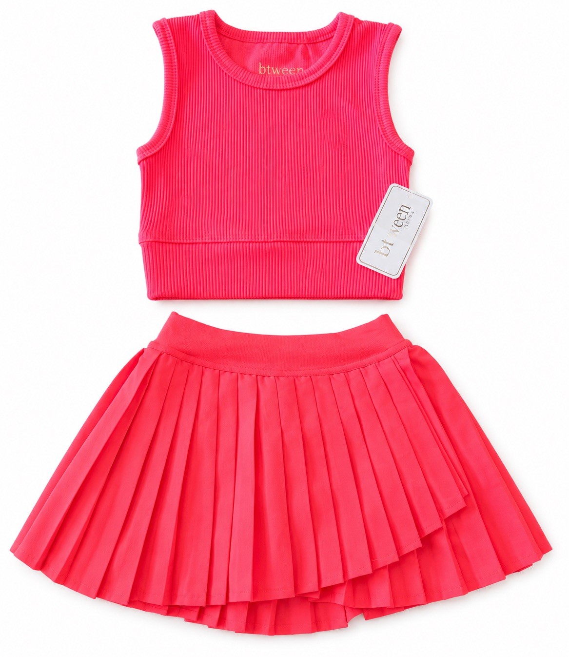 btween Active Girls 4T Hot Pink Pleated Skort Crop Top Set NWT Barbiecore