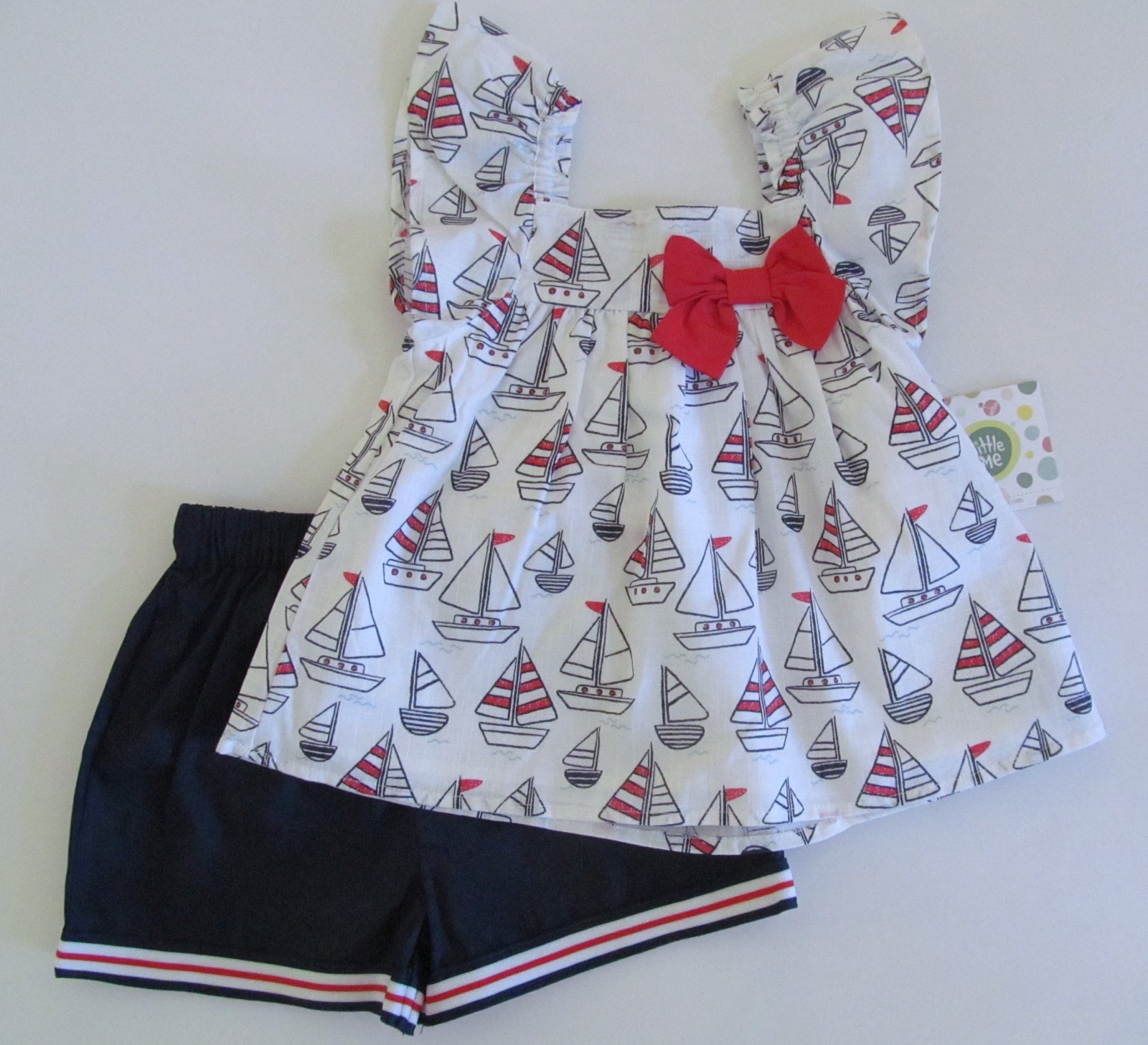 Baby Girl Nautical Sailboats Top & Shorts Outfit 24 Mo 2T Patriotic Coastal