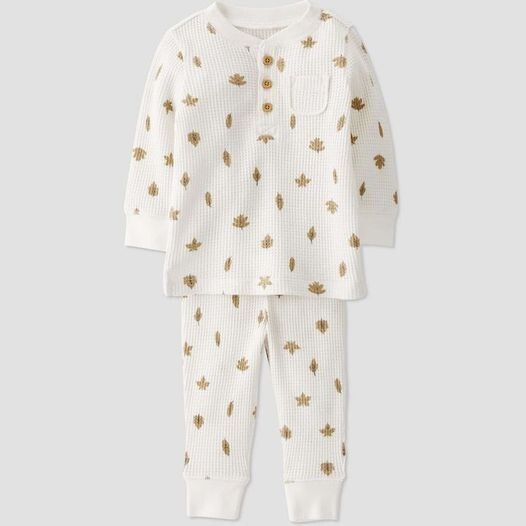 Little Planet by Carter’s Leaf Print Waffle Knit Henley Shirt & Pants Set 6M.