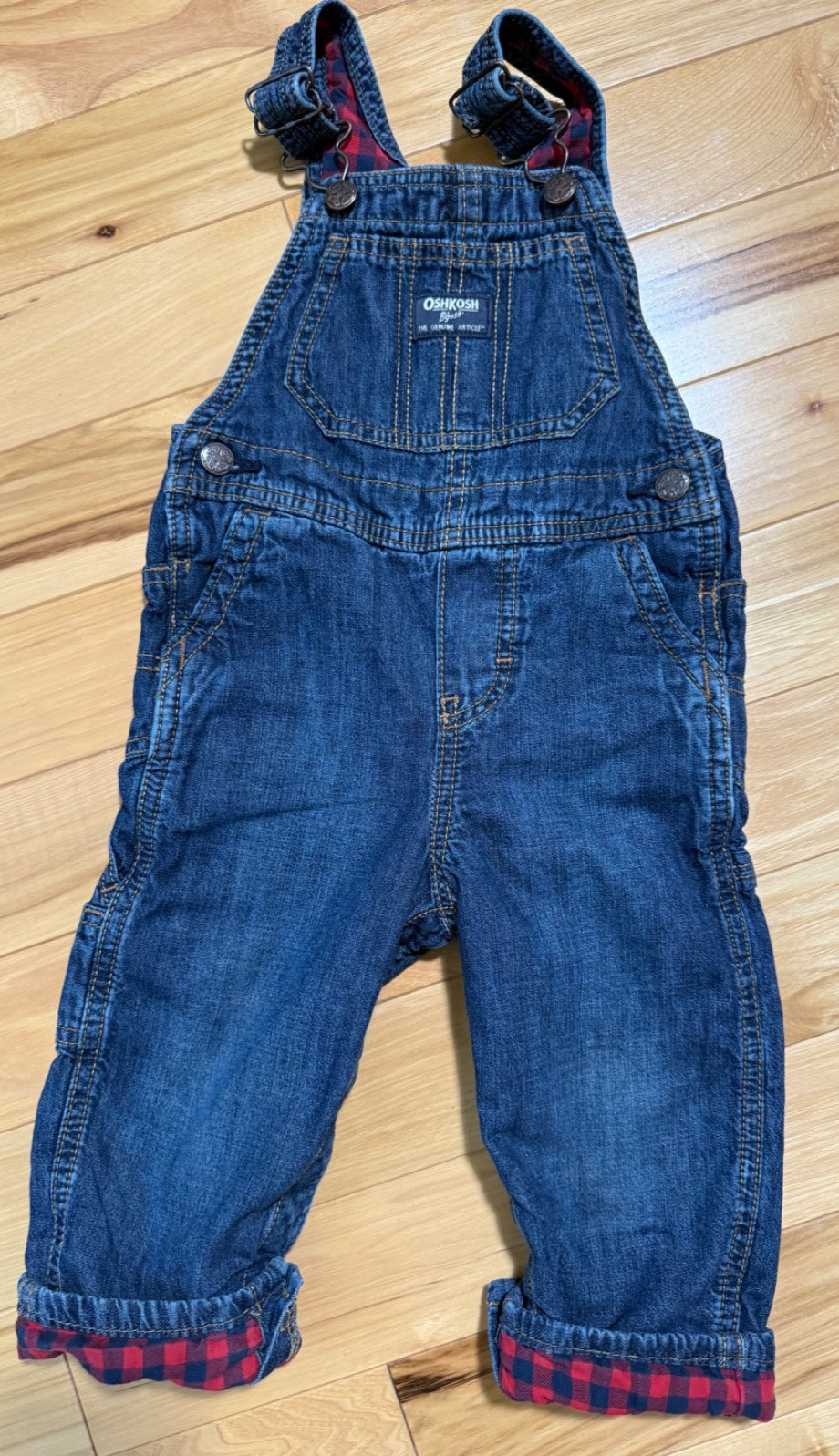 Oshkosh Bgosh Overalls Bib Overalls 24 Mo Denim Jean Plaid Flannel Lined Adjust