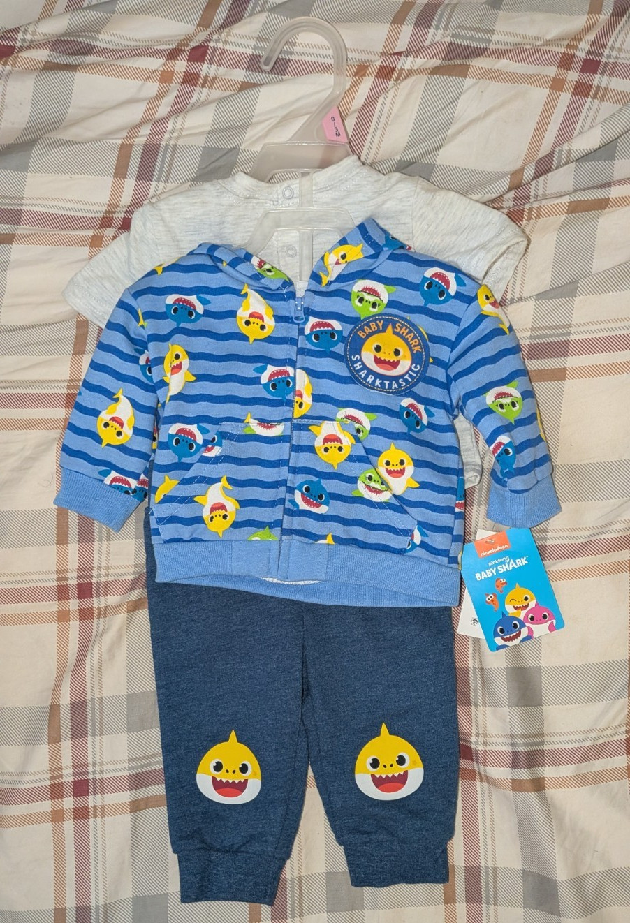 Nickelodeon Baby Shark 3pc Hoodie Bodysuit Pants Set 0-3M Blue/Gray