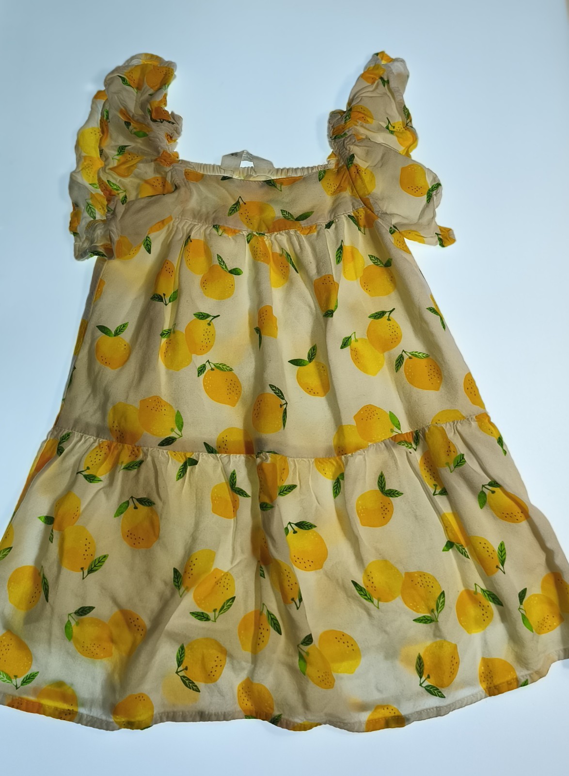 H&M Baby Girls 18-24M Lemon Print Tiered Ruffle Dress Sleeveless Summer