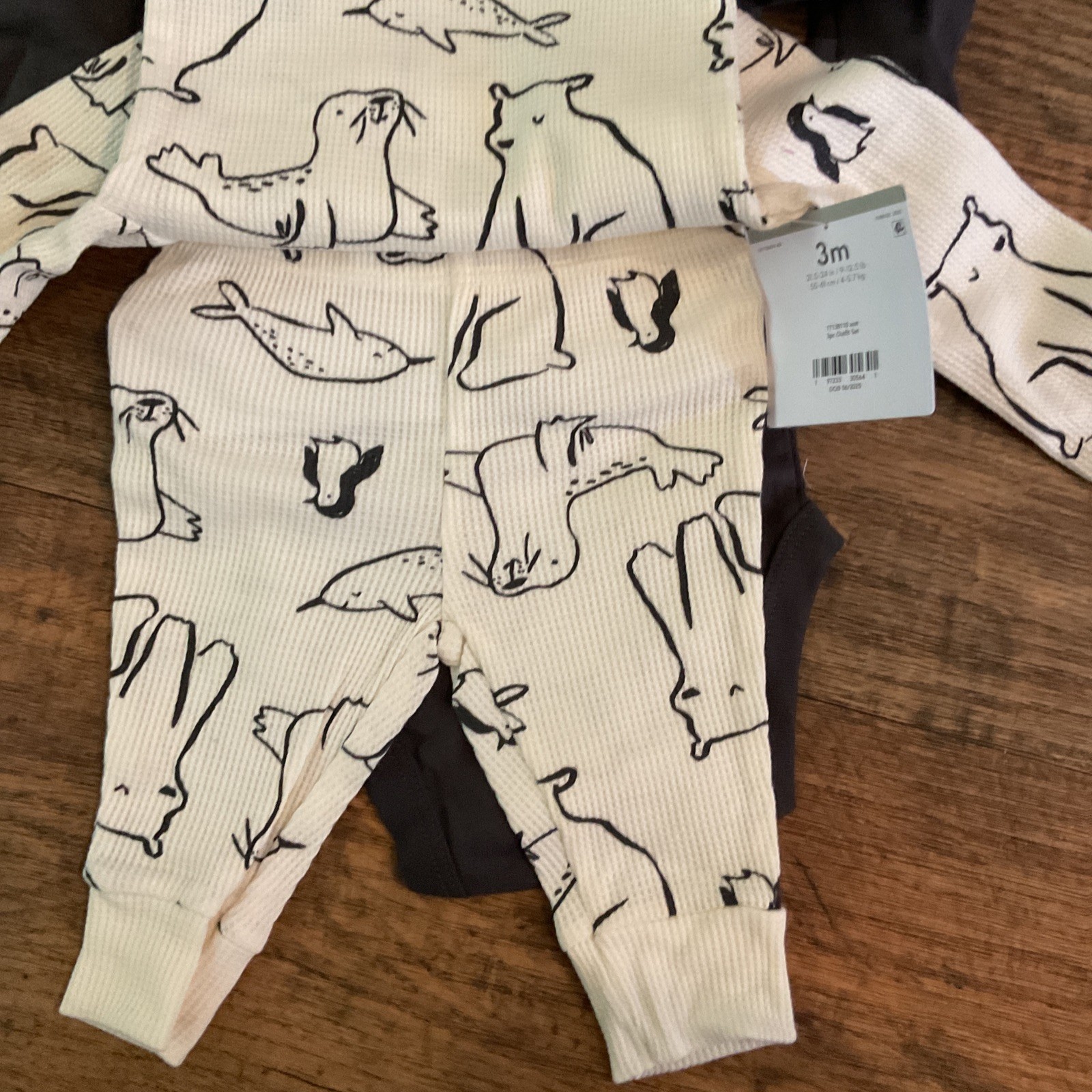 Carters Baby 3 Pc Set 2 Long Sleeve One Piece 1 Pants White,Gray,Black Sz 3 M